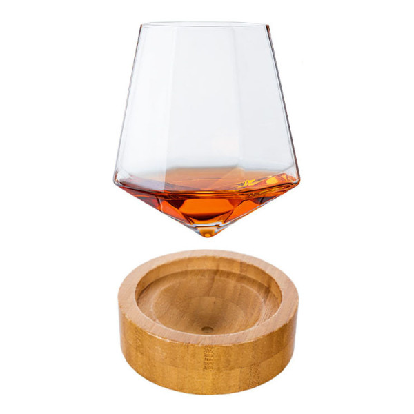 Almaz whisky glass with a wooden mount, 4.33x3.39 in