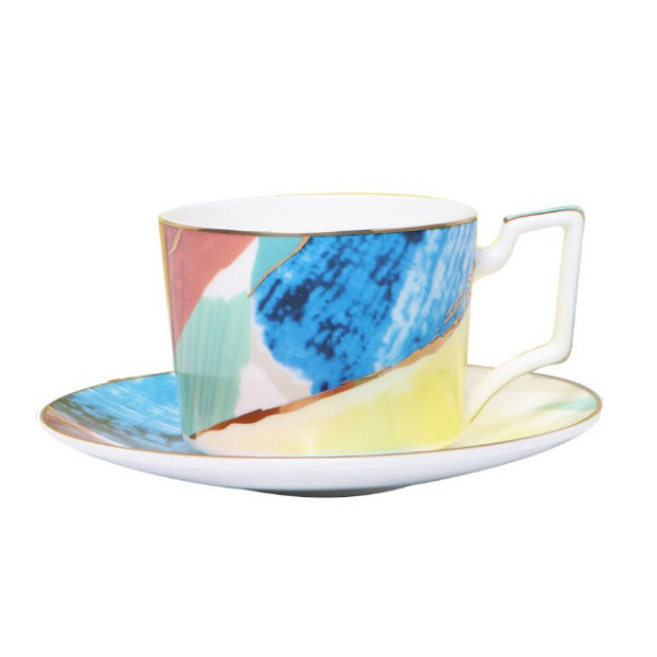 Watercolor Field ceramic cup and a saucer, 5.7 in