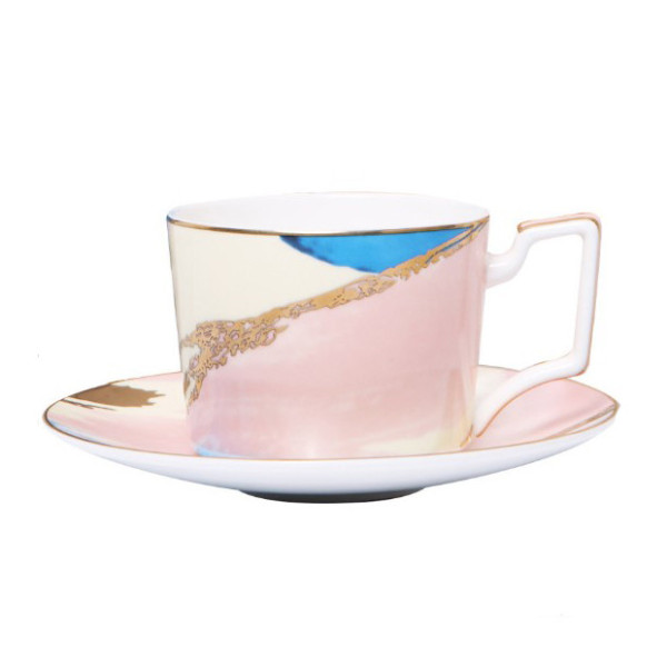 Watercolor Sunset ceramic cup and a saucer, 5.7 in