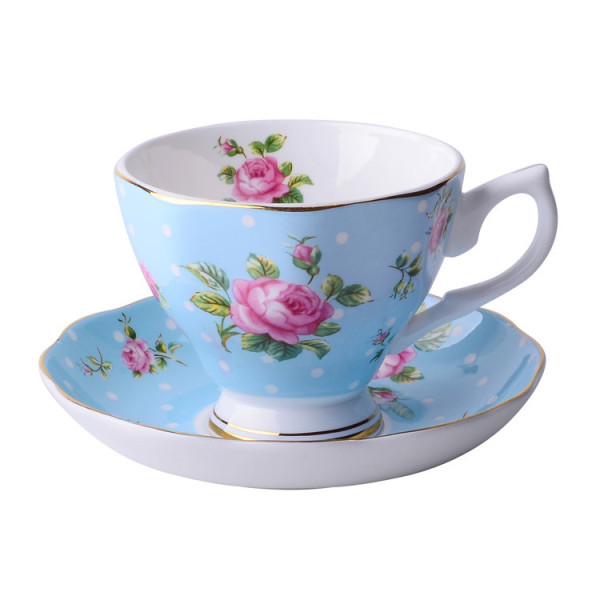 Lorane Rose Blue bone china cup and saucer set, 2.83x3.54 in