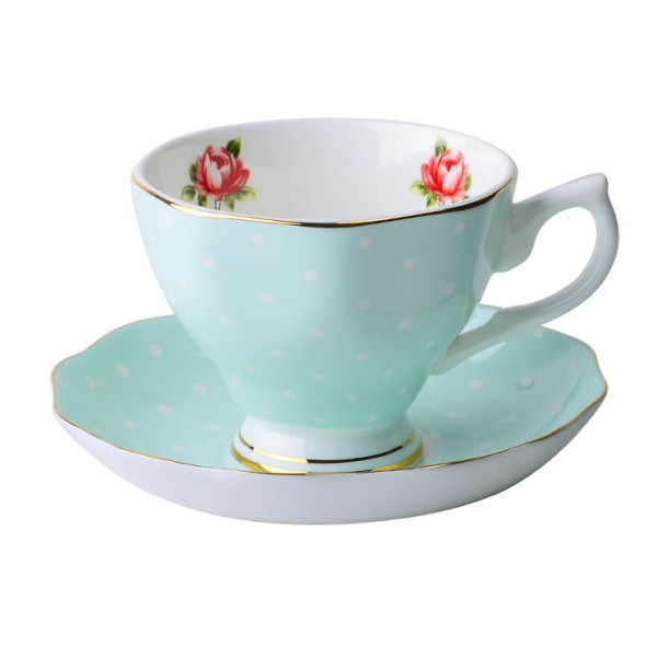 Lorane Dotty Rose bone china cup and saucer set, 2.83x3.54 in