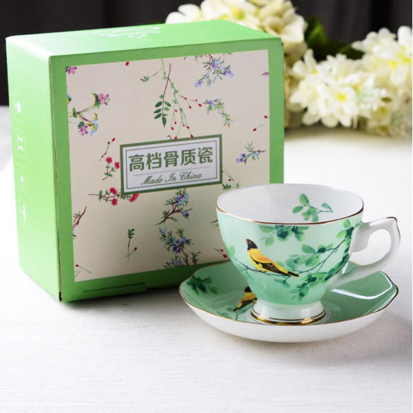 Lorane Happy Bird bone china cup and saucer set, 2.83x3.54 in