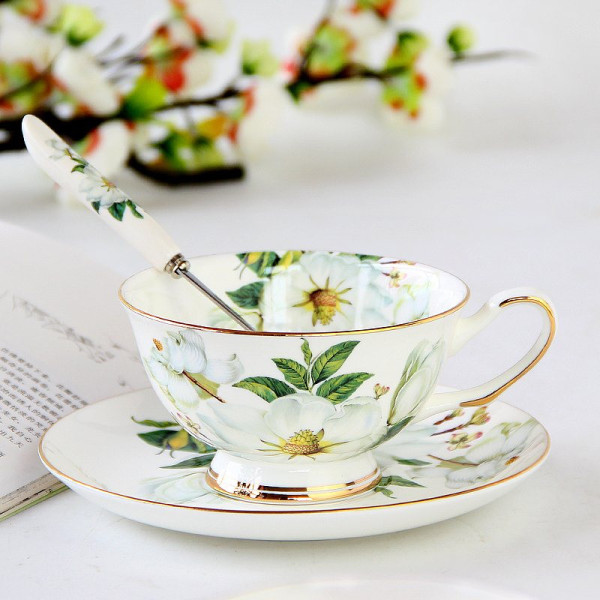 Inessa-2 White Briar ceramic cup and saucer set, 2.36x4.13 in
