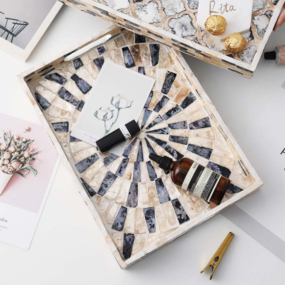 Abelle Mosaic rectangular wooden tray, 13.58x10.04 in