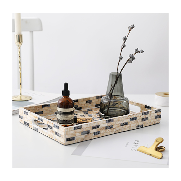 Abelle Mosaic rectangular wooden tray, 13.58x10.04 in