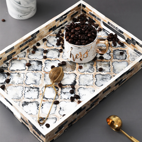 Abelle Ornament rectangular wooden tray, 13.58x10.04 in