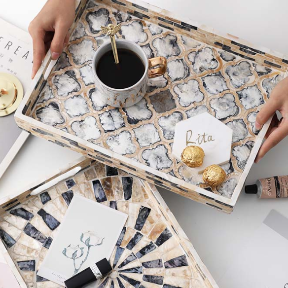 Abelle Ornament rectangular wooden tray, 13.58x10.04 in