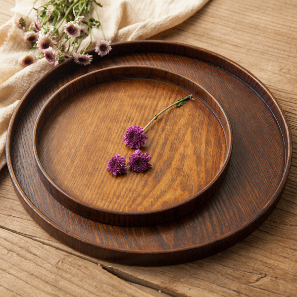 Bertean small round wooden tray, 9.75 in