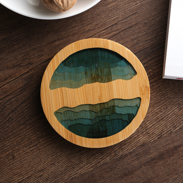 Kipho Bay-Bar round bamboo coaster, 3.54 in