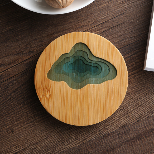 Kipho Lake round bamboo coaster, 3.54 in