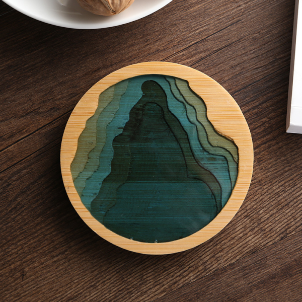 Kipho Gulf round bamboo coaster, 3.54 in