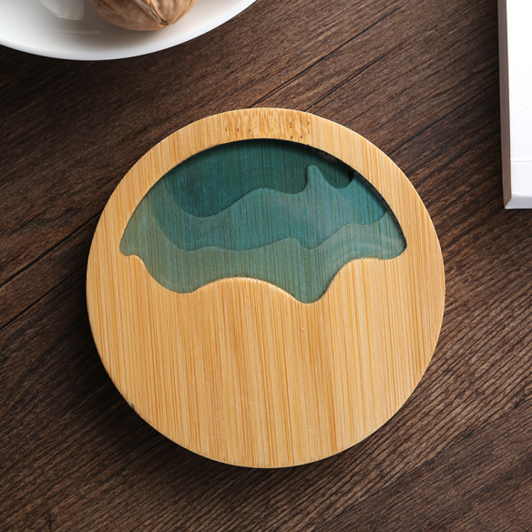 Kipho Beach round bamboo coaster, 3.54 in