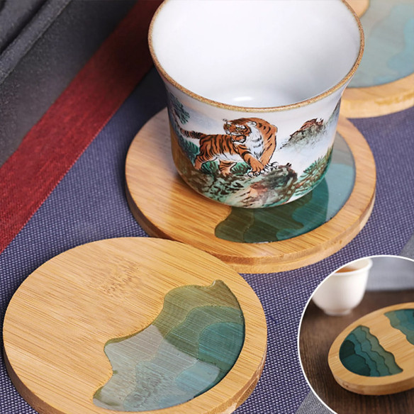 Kipho Beach round bamboo coaster, 3.54 in