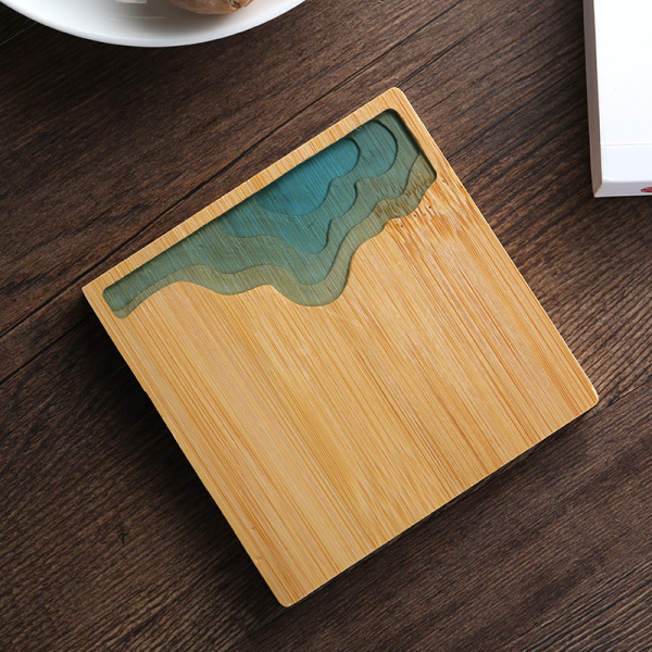 Kipho Shore square bamboo coaster, 3.54 in