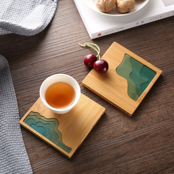 Kipho Coast square bamboo coaster, 3.54 in