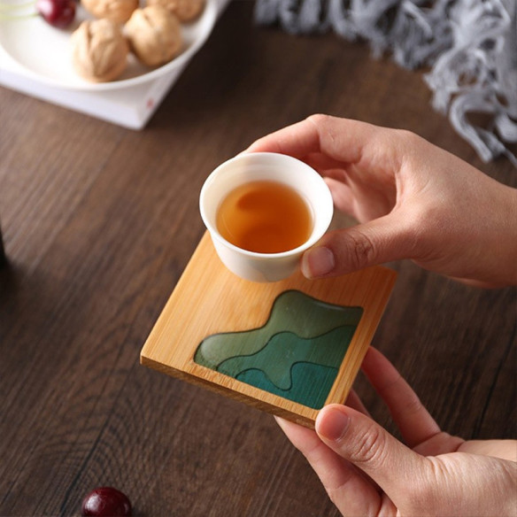 Kipho Coast square bamboo coaster, 3.54 in