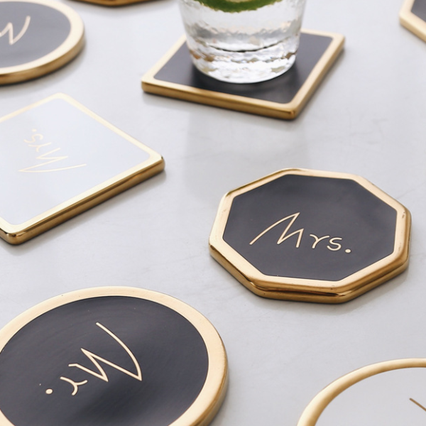 Mrs.Black octagonal ceramic coaster,...