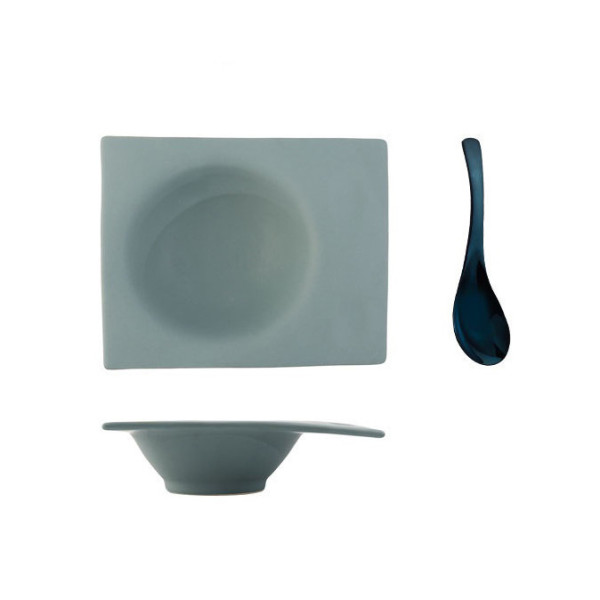 Kalap Series ceramic bowl with a spoon, 7.09x1.97 in