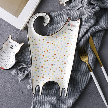 Dotty Cat ceramic plate,...