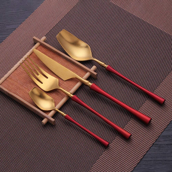 Estella 4 pcs flatware set, stainless steel, red finish handle