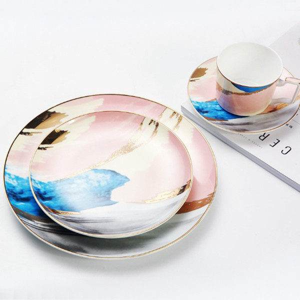 Watercolor Sunset 4 psc set, 3 plates + 1 cup