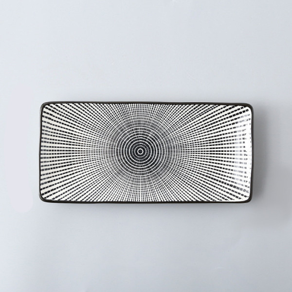 Arlin Circles Black rectangular sushi plate, 9.84x4.72 in