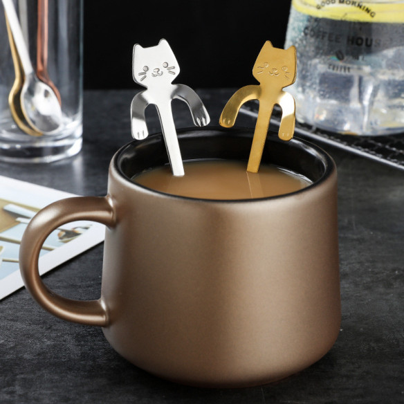 Pretty Kitty stainless steel coffee spoon, 4.53 in