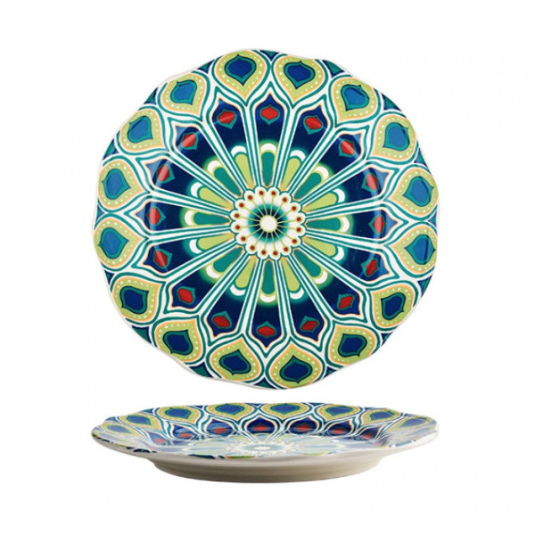 Peacock Caprice ceramic plate, 8.66 in