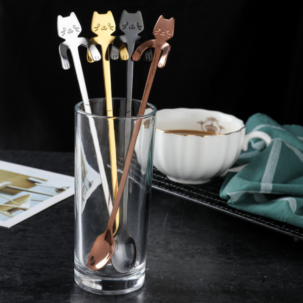 Pretty Kitty stainless steel coffee spoon, 7.83 in