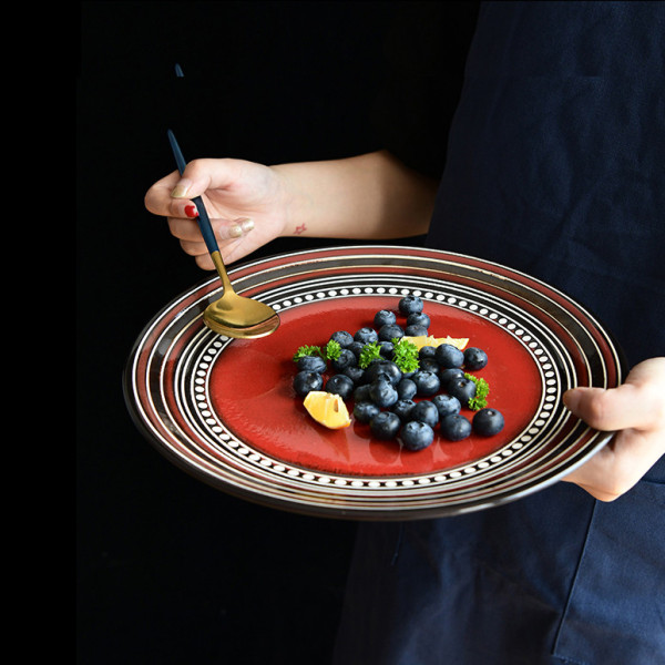 Varanasi Red ceramic plate, 8 in