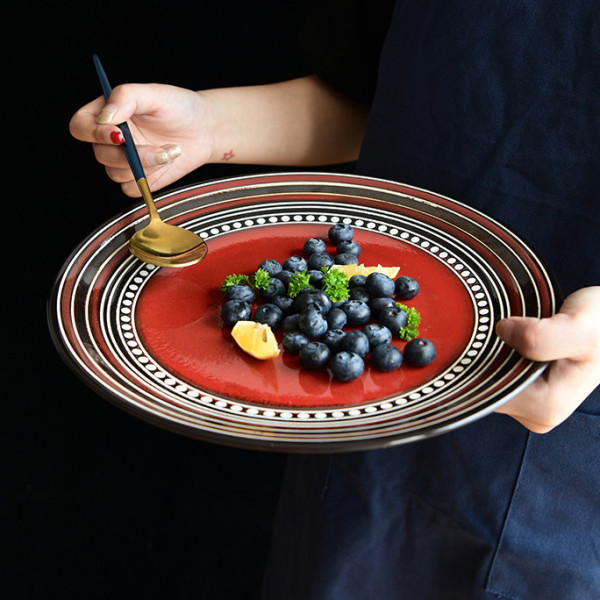 Varanasi Red large ceramic plate, 10.47 in