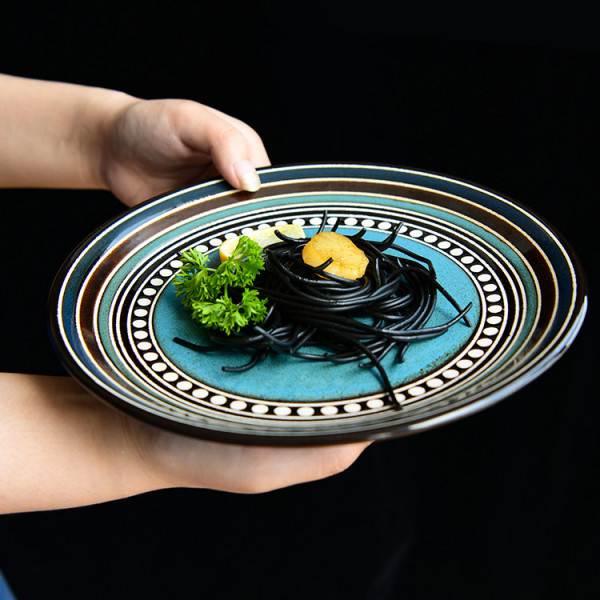 Varanasi Blue ceramic plate, 8 in