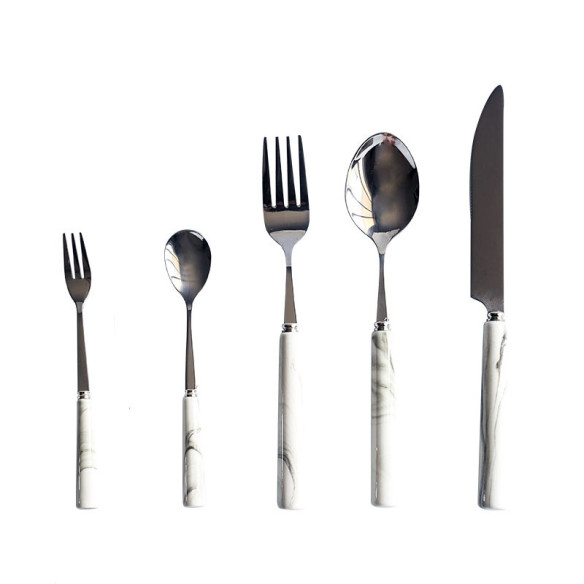 White Marble 5 pcs flatware set, stainless steel/ceramic