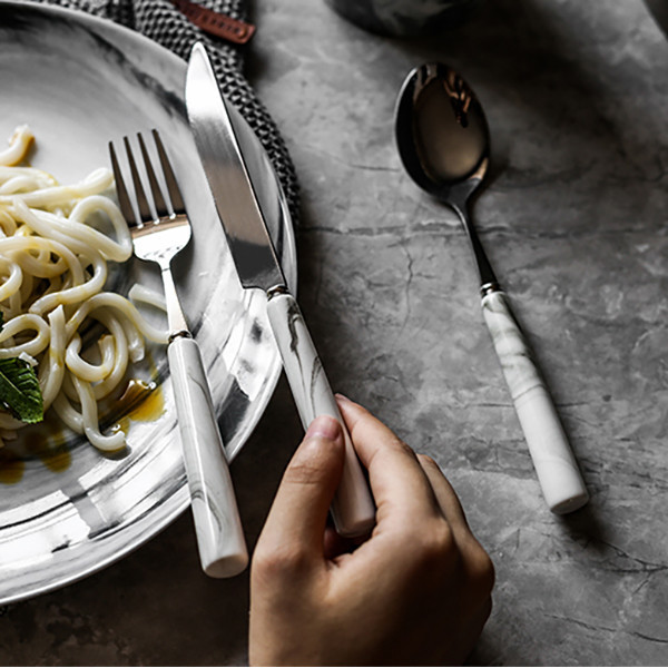 White Marble 5 pcs flatware set,...